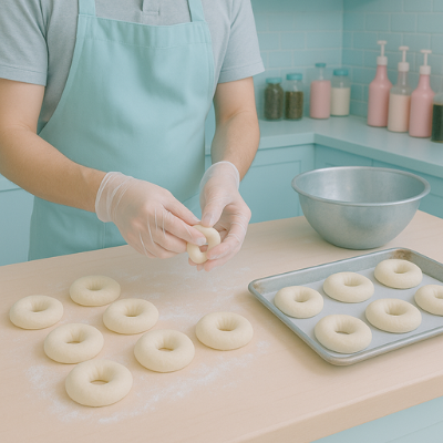 worker making bagels