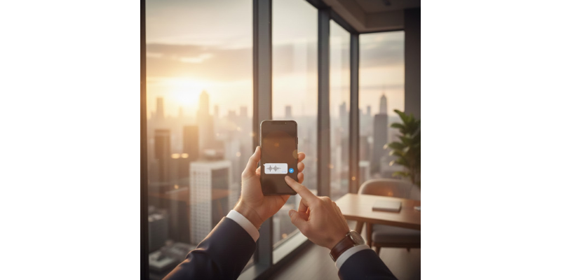 executive man recording a voice message on iphone