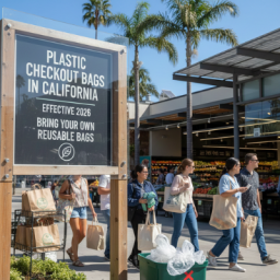 people shopping with reusable bags after plastic bags ban