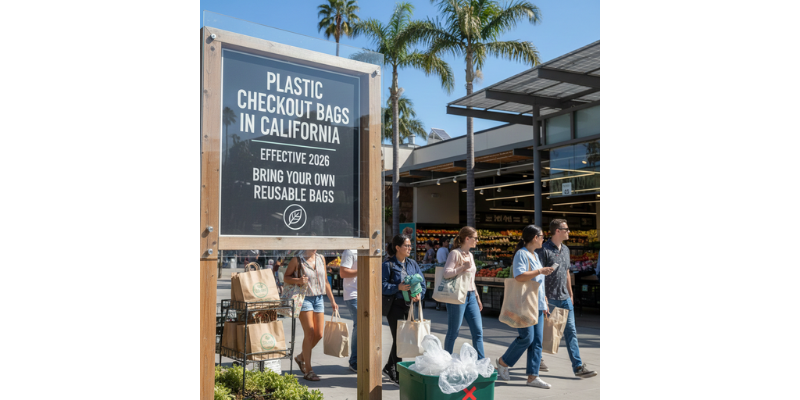 people shopping with reusable bags after plastic bags ban